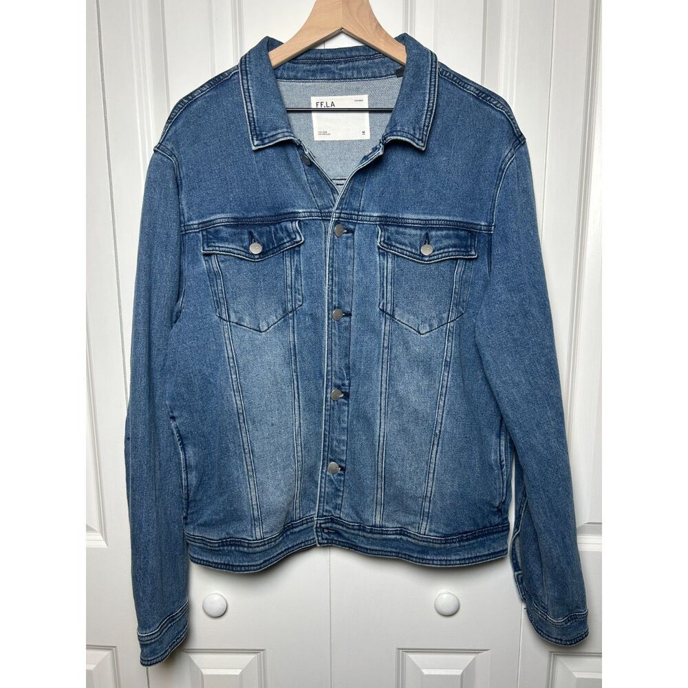 Five Four Los Angeles FF.LA Men's M Indigo Blue Stretch Denim Trucker Jacket
